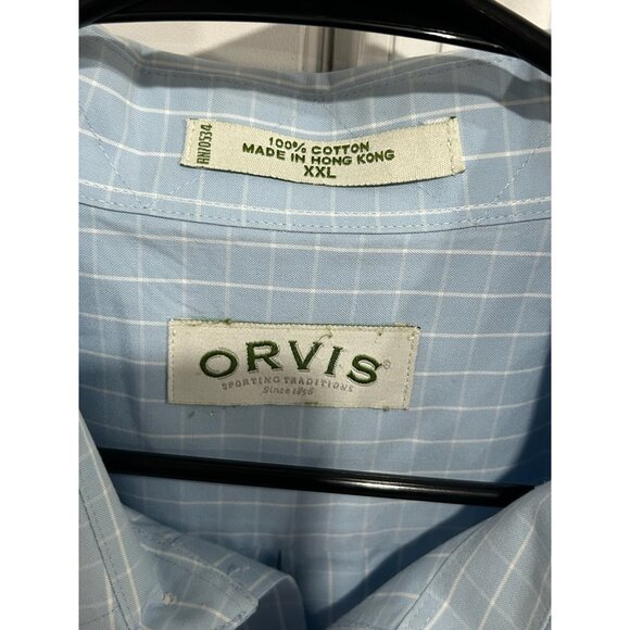 Orvis Check Plaid Long Sleeve Button Front Shirt Blue White Sz XXL Formal Office - Picture 5 of 9